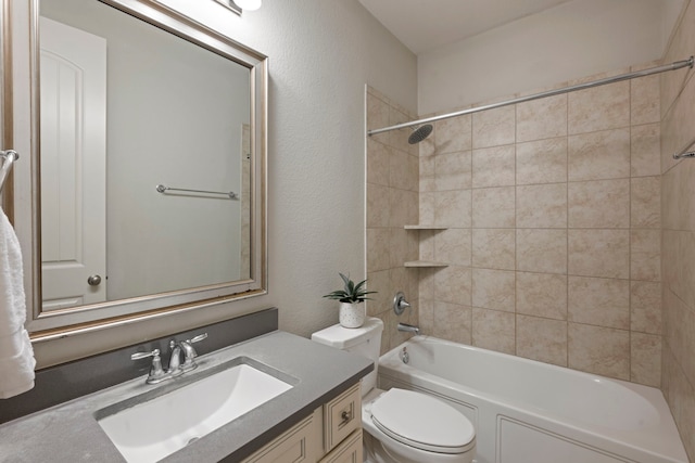 18735 Evanhale Bend Dr, Cypress, TX 77429 - full bathroom with vanity, toilet, bathtub / shower combination, and a textured wall