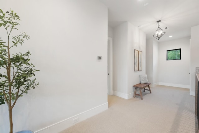 407 N Copa Palm Loop, Montgomery, TX 77316 - hall featuring light colored carpet, a chandelier, baseboards, and recessed lighting