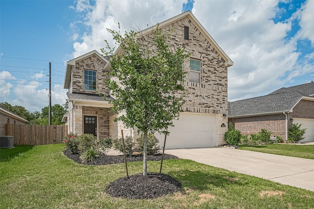31630 Heguy Pass, Fulshear, TX 77441 - traditional-style house with a garage, driveway, stone siding, brick siding, and central air condition unit