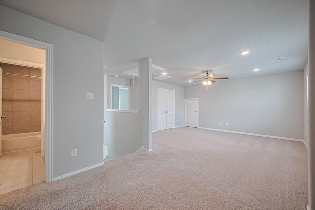 31630 Heguy Pass, Fulshear, TX 77441 - unfurnished room featuring a ceiling fan, light colored carpet, recessed lighting, baseboards, and light tile patterned flooring
