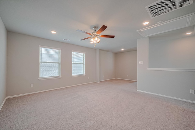 31630 Heguy Pass, Fulshear, TX 77441 - unfurnished room with attic access, ceiling fan, baseboards, recessed lighting, and light colored carpet
