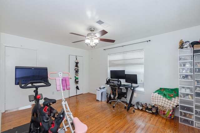 6840 County Road 659, Brazoria, TX 77422 - office featuring a ceiling fan and wood finished floors
