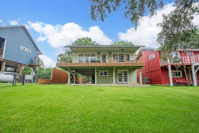 6840 County Road 659, Brazoria, TX 77422 - rear view of house featuring stairs, french doors, and a deck