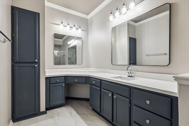 2111 Welch St Unit A123, Houston, TX 77019 - bathroom featuring crown molding, double vanity, and marble finish floors