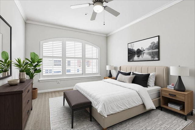 2111 Welch St Unit A123, Houston, TX 77019 - bedroom with light colored carpet, ornamental molding, baseboards, and ceiling fan