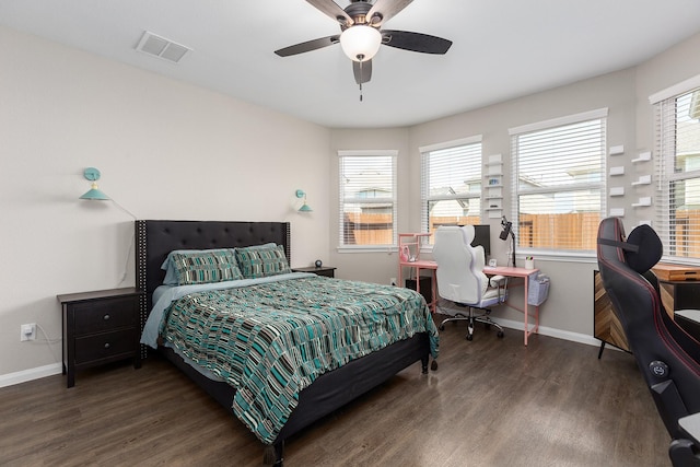 25131 Bells Canyon Dr, Porter, TX 77365 - bedroom with baseboards, wood finished floors, a desk, and ceiling fan