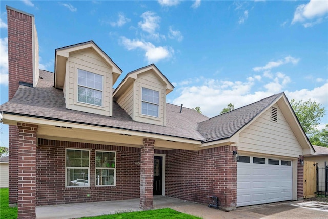 5847 Southington St, Houston, TX 77033 - cape cod home featuring brick siding, a garage, a shingled roof, and concrete driveway