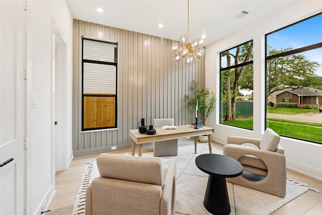 1741 Chippendale Rd, Houston, TX 77018 - office with light wood finished floors, recessed lighting, and a chandelier