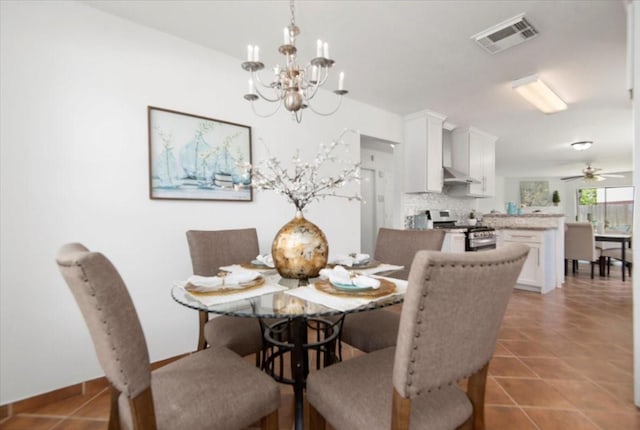 8702 Cold Lake Dr, Houston, TX 77088 - dining area with a chandelier, tile patterned floors, and ceiling fan