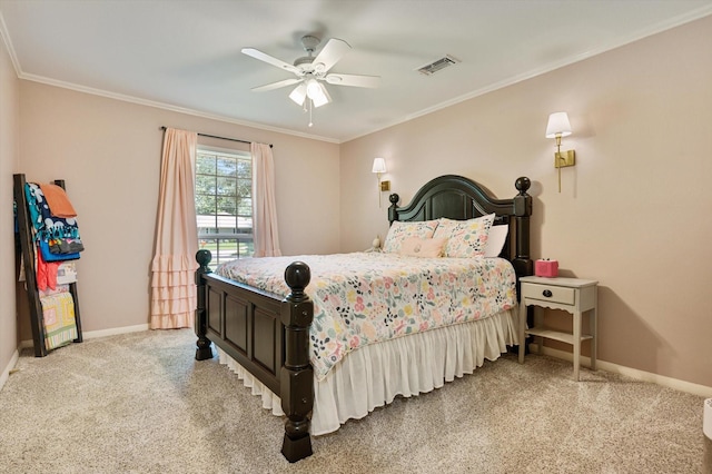 915 Timber Cove Dr, Seabrook, TX 77586 - carpeted bedroom with baseboards, crown molding, and ceiling fan