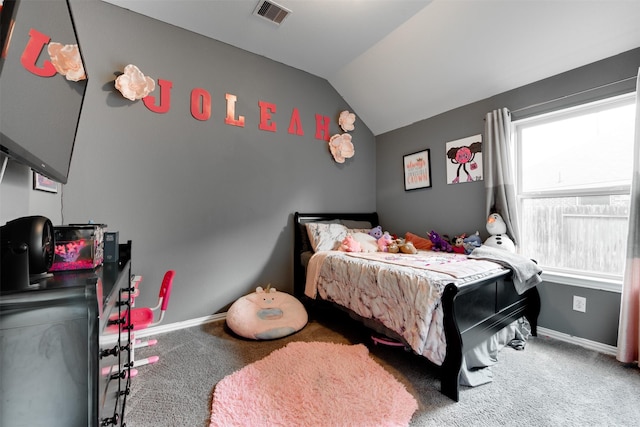 6734 Camden Valley Ct, Houston, TX 77084 - bedroom with carpet flooring, lofted ceiling, and baseboards