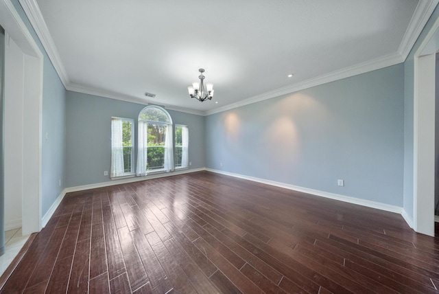 1818 Hillgreen Dr, Katy, TX 77494 - spare room with a chandelier, dark wood-style flooring, baseboards, and crown molding