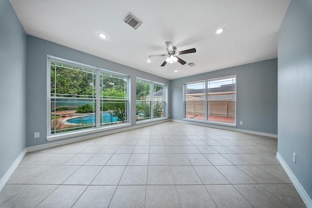1818 Hillgreen Dr, Katy, TX 77494 - tiled empty room with a ceiling fan, baseboards, and recessed lighting