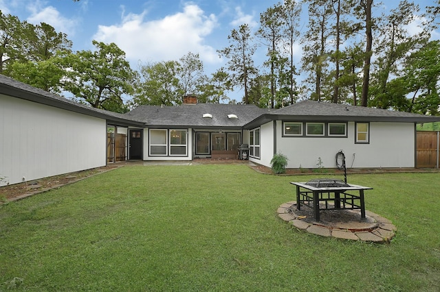 2003 Hidden Creek Dr, Houston, TX 77339 - back of house featuring a fire pit and a chimney