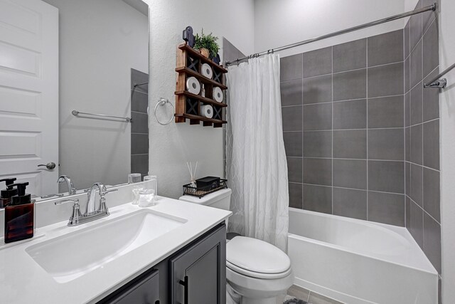 2104 Terra Rose Dr, Katy, TX 77493 - bathroom with toilet, vanity, and shower / bath combination with curtain
