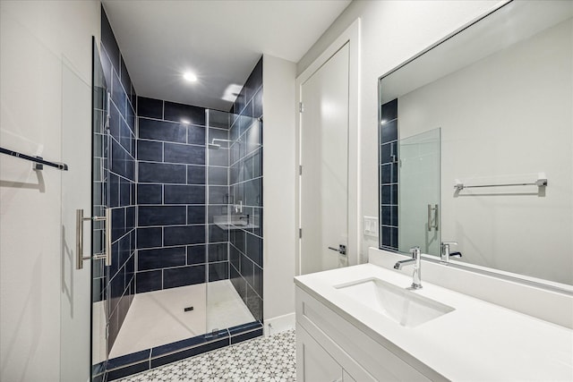 1518 Houston Ave, Houston, TX 77007 - full bath with a stall shower, vanity, recessed lighting, and tile patterned floors