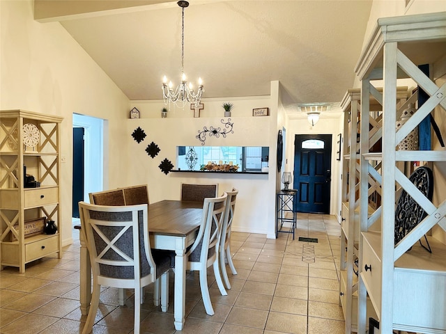 117 Lasso St, Angleton, TX 77515 - dining space with light tile patterned floors, a chandelier, and baseboards