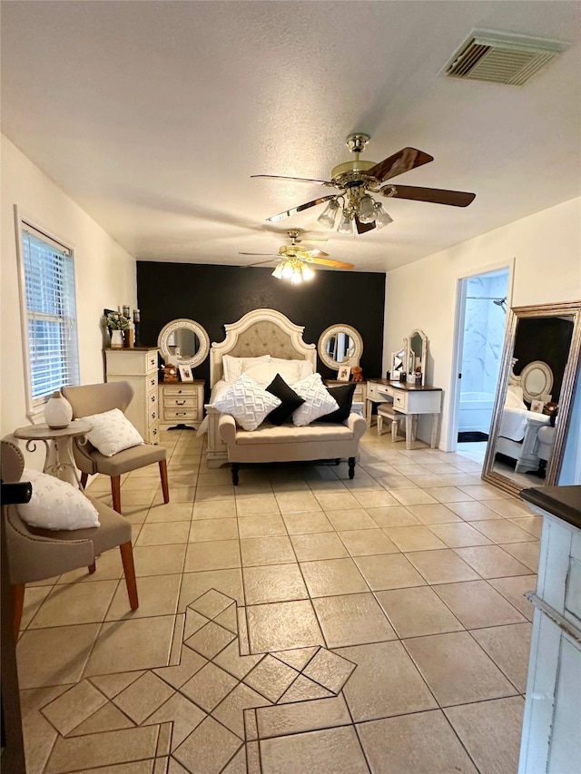117 Lasso St, Angleton, TX 77515 - bedroom with light tile patterned floors, access to outside, and ceiling fan