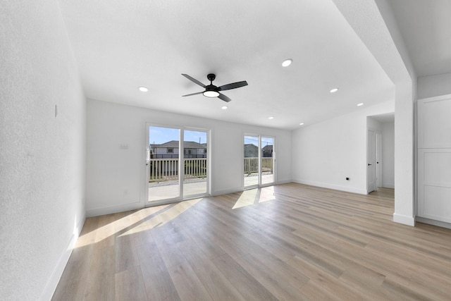 13014 John Reynolds Rd, Galveston, TX 77554 - empty room featuring ceiling fan, light wood-type flooring, recessed lighting, and baseboards