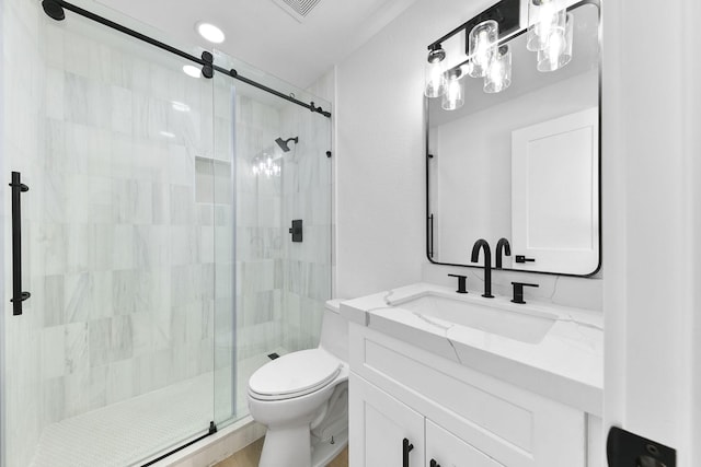 13014 John Reynolds Rd, Galveston, TX 77554 - bathroom with a stall shower, toilet, and vanity