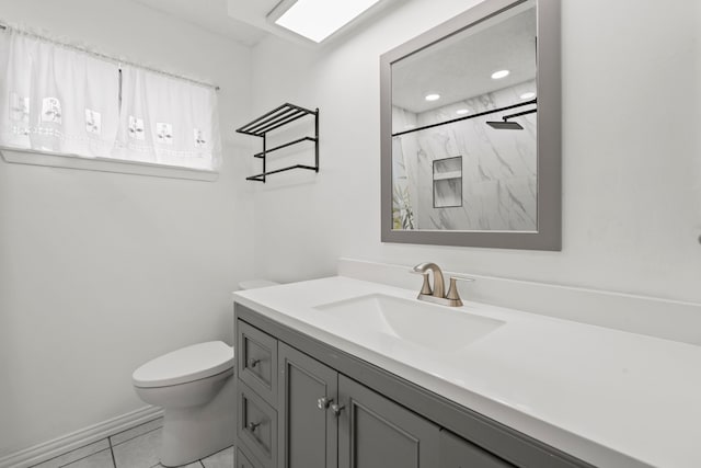 10507 Stockman Ln, Sugar Land, TX 77498 - bathroom with vanity, toilet, a shower, and tile patterned floors
