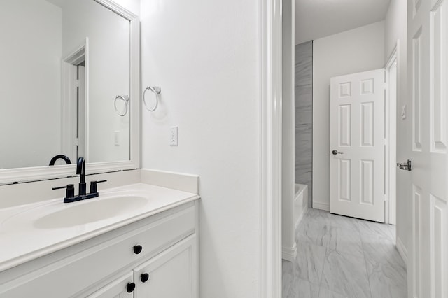 21357 Thurston Crossing Dr, Porter, TX 77365 - full bathroom featuring marble finish flooring, vanity, and a bath