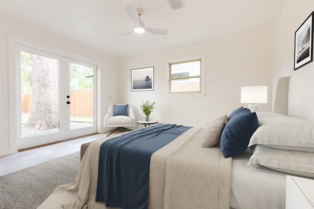 1730 Wakefield Dr, Houston, TX 77018 - bedroom featuring access to exterior, french doors, ceiling fan, and carpet