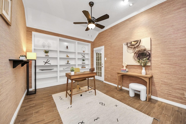 1542 Orchard Park Dr, Houston, TX 77077 - office space with baseboards, wood finished floors, and crown molding