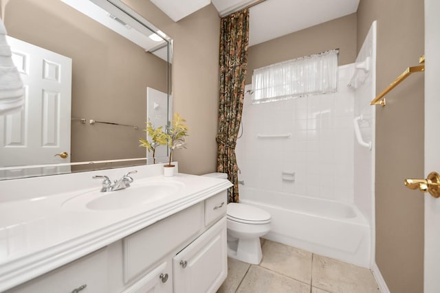 1542 Orchard Park Dr, Houston, TX 77077 - full bathroom featuring vanity, toilet, shower / bath combo with shower curtain, and tile patterned flooring