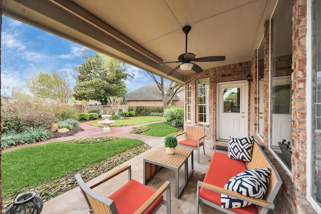 1542 Orchard Park Dr, Houston, TX 77077 - view of patio / terrace featuring ceiling fan and outdoor lounge area