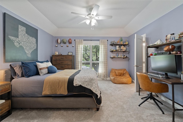 9611 Stonebridge Pl, Tomball, TX 77375 - bedroom featuring carpet flooring, a raised ceiling, a desk, and ceiling fan