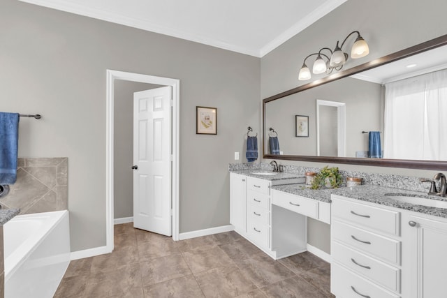 3506 Bennett Trails Dr, Spring, TX 77386 - full bathroom with double vanity, a bath, ornamental molding, and baseboards