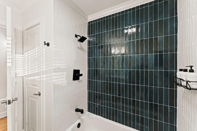 9382 Livernois Rd, Houston, TX 77080 - bathroom with crown molding and  shower combination