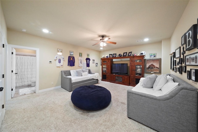 5112 E Settlers Bnd, Montgomery, TX 77316 - carpeted living room with ceiling fan, recessed lighting, and baseboards