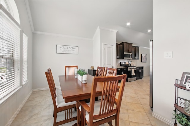 4609 Autumn Morning Dr, Spring, TX 77386 - dining space with plenty of natural light, ornamental molding, baseboards, light tile patterned floors, and recessed lighting