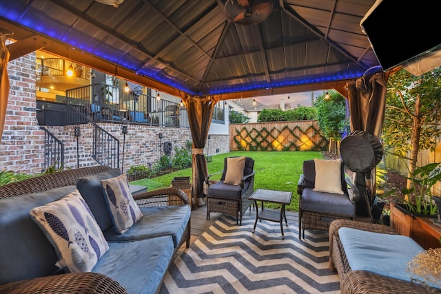 4019 Drummond St, Houston, TX 77025 - view of patio with a gazebo, stairs, and outdoor lounge area