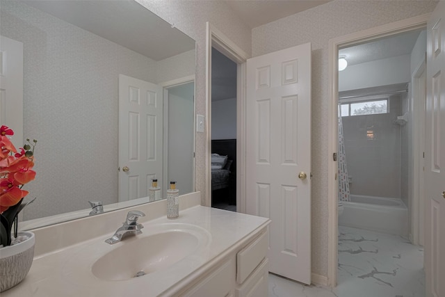 11943 Natural Bridges Ln, Sugar Land, TX 77498 - ensuite bathroom with vanity, shower / bathtub combination, and marble finish floors