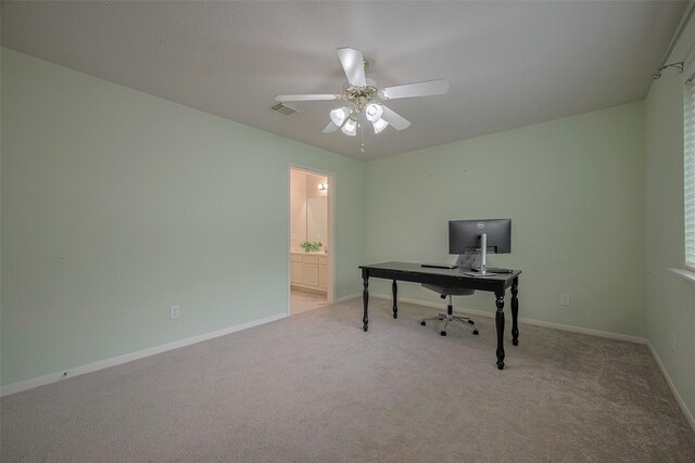 11943 Natural Bridges Ln, Sugar Land, TX 77498 - carpeted office featuring ceiling fan and baseboards