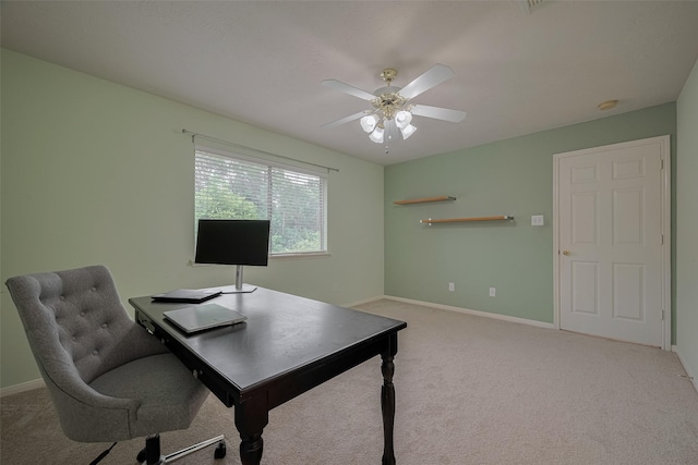 11943 Natural Bridges Ln, Sugar Land, TX 77498 - office with light carpet, ceiling fan, and baseboards