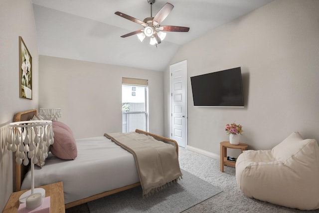 2715 Merlin Way, Katy, TX 77493 - carpeted bedroom featuring vaulted ceiling, ceiling fan, and baseboards