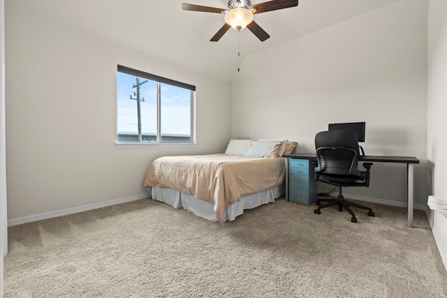 10822 Brittmoore Oaks Pl, Houston, TX 77043 - bedroom featuring carpet floors, lofted ceiling, baseboards, and a ceiling fan