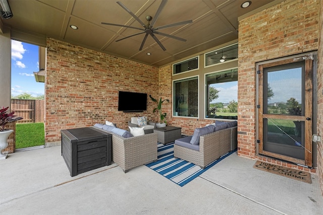 2603 Open Prairie Ln, Katy, TX 77493 - view of patio / terrace featuring ceiling fan and an outdoor living space