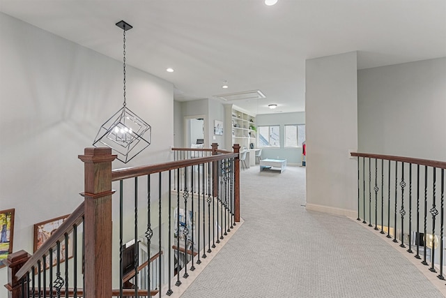 2603 Open Prairie Ln, Katy, TX 77493 - hall with attic access, an upstairs landing, carpet flooring, and recessed lighting