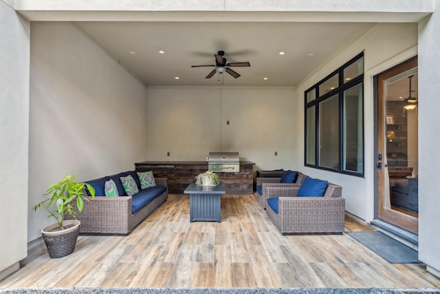 815 E 27th St, Houston, TX 77009 - living area featuring ceiling fan, wood finished floors, and recessed lighting