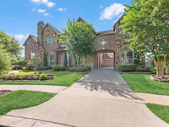 19003 Cove Manor Dr, Cypress, TX 77433 - view of front of home with brick siding, a front lawn, and concrete driveway