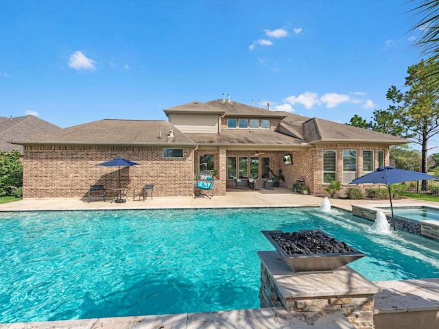 19003 Cove Manor Dr, Cypress, TX 77433 - view of pool featuring a patio area, a pool with connected hot tub, and ceiling fan