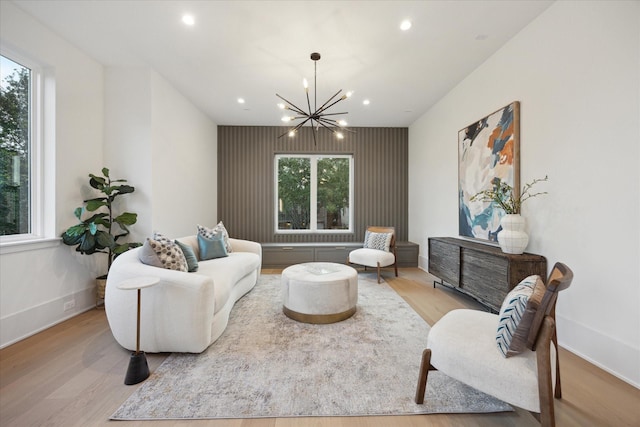 806 Holton St, Bellaire, TX 77401 - living room with a chandelier, wood finished floors, recessed lighting, and baseboards