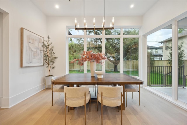 806 Holton St, Bellaire, TX 77401 - dining area featuring a chandelier, light wood-type flooring, recessed lighting, and baseboards