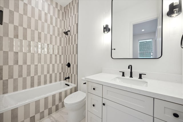 806 Holton St, Bellaire, TX 77401 - bathroom with toilet, vanity, marble finish flooring, and tiled shower / bath