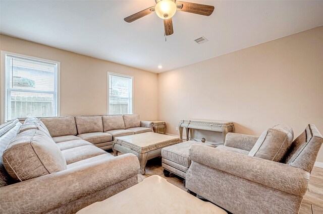 6702 Utah St, Houston, TX 77091 - living room featuring a ceiling fan and wood finished floors